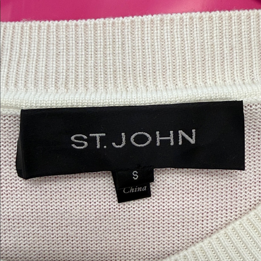 St. John Ivory Cardigan with Blue & Olive Floral Print - Picture 4 of 5